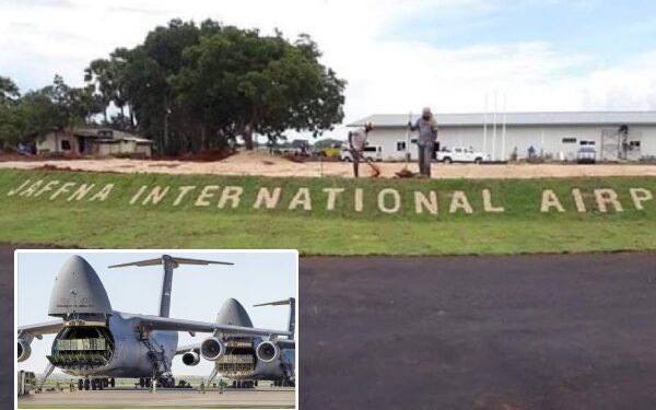 நூடில்ஸ், கோதுமை மா மூடைகளுடன் பலாலியில் தரையிறங்கிய அமெரிக்க விமானம்