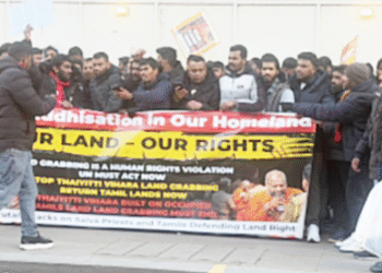 தையிட்டியில் சட்டவிரோத விகாரையை அகற்றக் கோரி – லண்டனில் ஆர்ப்பாட்டம்