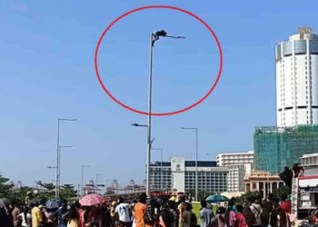 காலி முகத்திடலில் – மின்கம்பத்தில் ஏறி ஒருவர் போராட்டம்