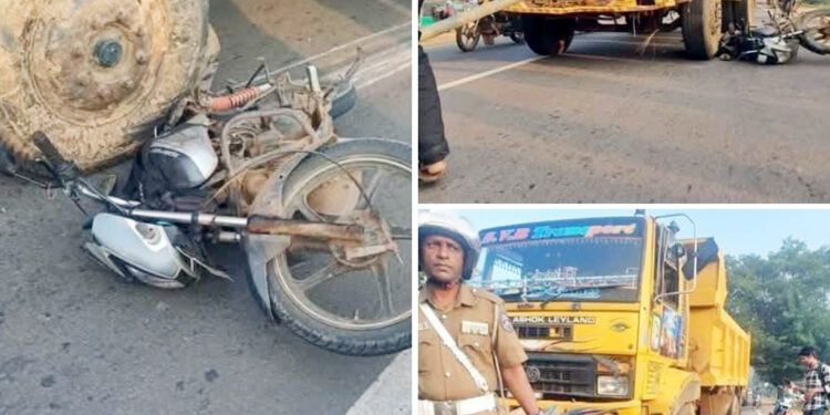 மோட்டார் சைக்கிளை மோதித் தள்ளிய டிப்பர் வாகனங்கள் – பழிவாங்கும் முயற்சியின் தொடர்ச்சியா?