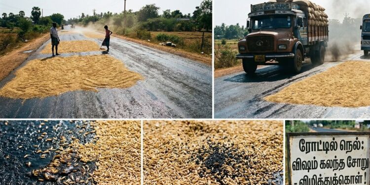 தார் வீதிகளில் காயவைக்கும் நெல்லால் நோய்கள் பரவும்!